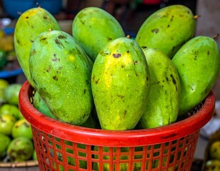 Green mangoes in a basket (1)