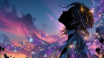 Silhouette of a woman with a glowing aura. Past life threads system, proven past life threads system for vision, past life threads system unlocking truth