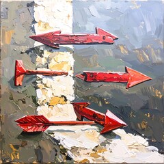 Red arrows on a textured surface