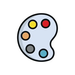 Paint palette icon in outline with color accent for decoration and workshop projects.
