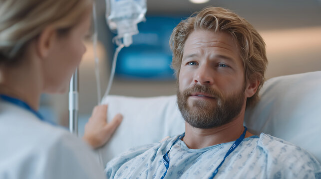 Healthcare scene, nurse adjusting IV, reflections on metal and glass, attentive patient wellness