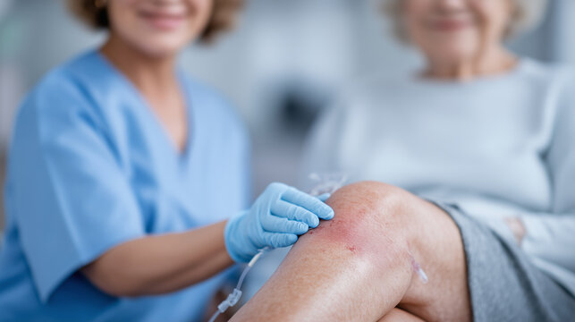 Close-up nurse adjusting IV, gentle reflections on medical equipment, warm yet clinical patient care concept