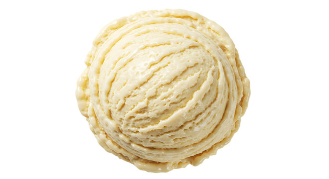 Perfectly scooped vanilla ice cream isolated on transparent background, a delightful treat for hot days, offering a sweet and creamy indulgence