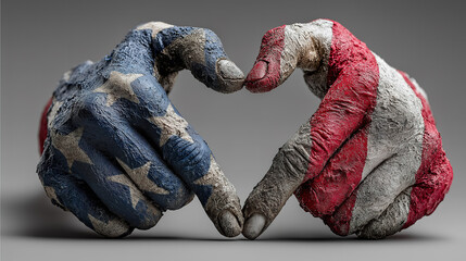 Heart shaped hands decorated with american flag paying a heartfelt tribute to veterans day