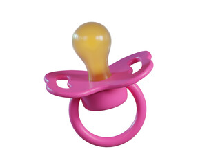 3D Pink Baby Pacifier icon. Silicone Nipple. Newborn girl accessory  in soft pastel colors isolated on a transparent background. 3D render
