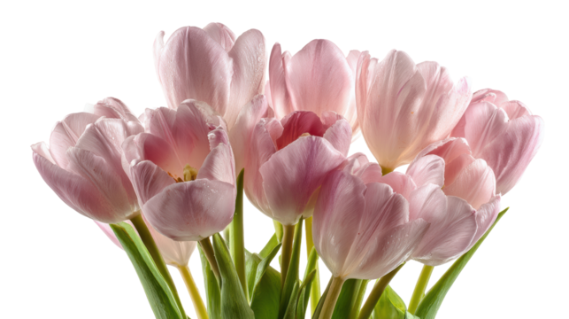Beautiful bouquet of pink tulips, fresh and vibrant against a white background.