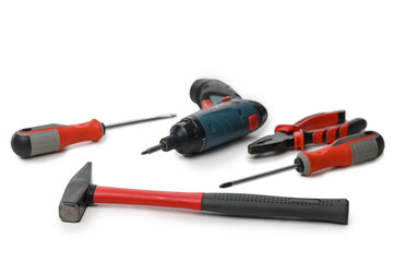 Set of hand tools for construction isolated on white background