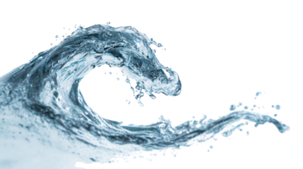 Dramatic ocean wave capturing motion and power, isolated on white background.