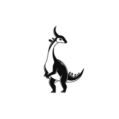 Obraz premium Parasaurolophus. Parasaurolophus simple black and white line art vector logo