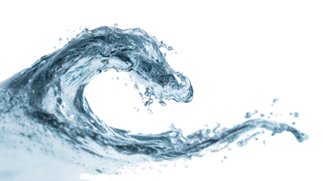 Dramatic ocean wave capturing motion and power, isolated on white background.