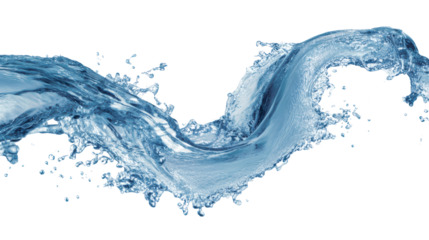 Flowing water splash, clear and vibrant against a white background.