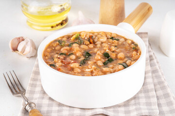 One pot Marry Me Butter Beans with white beans, Sun-Dried Tomatoes, spinach, garlic, hard cream and seasonings, fall season american comfort food, vegan healthy dinner rich in plant-based protein