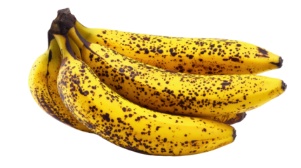 Fresh bananas with brown spots on a white isolated background.