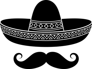 Mexican Sombrero and Mustache Silhouette Vector – Festive Iconic Design Illustration