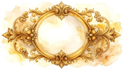 Ornate gold frame on a watercolor background