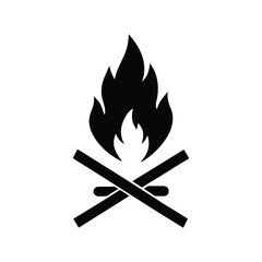 Bonfire with crossed sticks silhouette logo clean bold flame vector art illustration