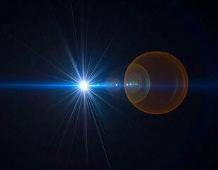 Bright blue starburst lens flare with orange orb light