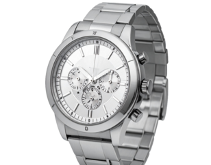 Minimalist Silver Wristwatch with Metal Bracelet Isolated on White Background