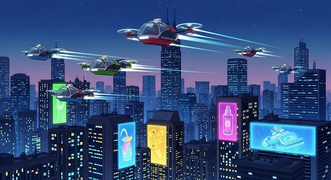 City drone taxis fly.