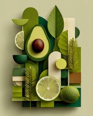 Colorful Nature Collage Featuring Avocado and Citrus Elements