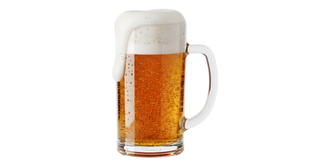 Frothy Mug of Golden Beer with Overflowing Foam glass