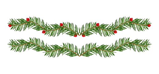 Christmas garlands with fir branches and red berries isolated on white background. Festive decoration element for holiday cards, invitations, banners, and design projects.