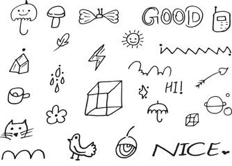 Hand Drawn Doodle Icons Set – Cute Sketch Symbols for Design & Decoration