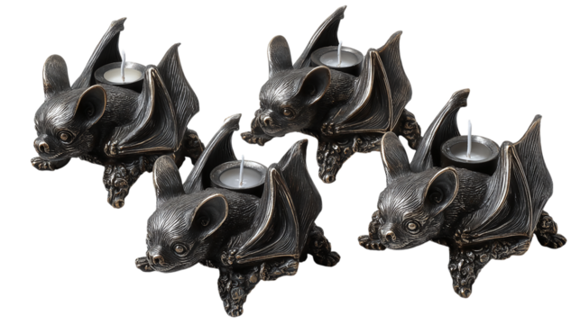 Set of 4 bat candle holders, isolated on transparent background - Powered by Adobe