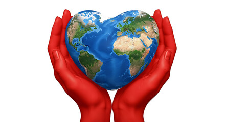 Red hands holding a heart-shaped Earth globe Keywords: hands, holding, heart, earth, globe