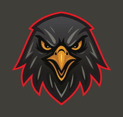 Intense falcon head mascot logo in dark grey and red esport emblem style
