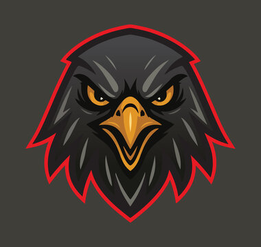 Intense falcon head mascot logo in dark grey and red esport emblem style