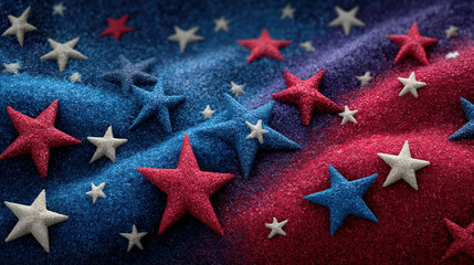 Stars and stripes arranged in a stylized patriotic design creating a colorful vibrant border