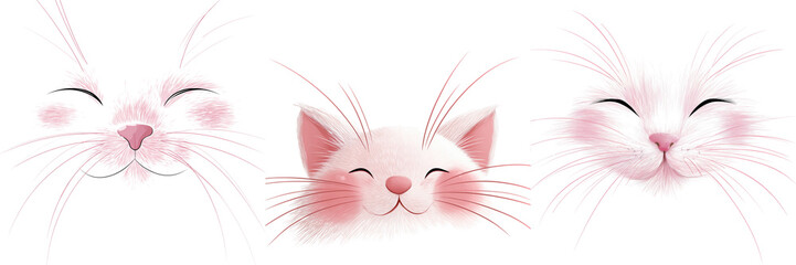 Set of Soft pencil sketch of a cat with eyes closed, delicate hand-drawn lines on transparent png background. Ai generated