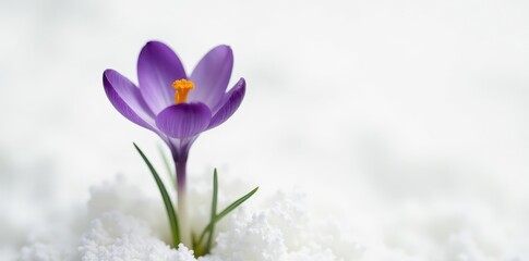 Solitary purple crocus, delicate saffron bloom isolated on white , single flower, close-up
