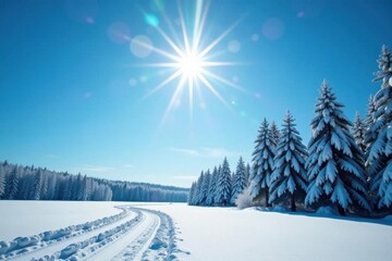 Winter sunbeams pierce a vibrant blue sky, crisp and bright , sun, winter, sky