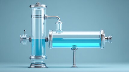 Crystal-clear depiction of distillation apparatus purifying biochemical liquid in glass tubing