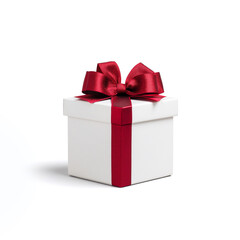 Obraz premium White gift box wrapped with red ribbon and bow, isolated on white. AI generated