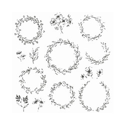 Obraz premium Hand-Drawn Floral Wreaths and Botanical Elements Collection