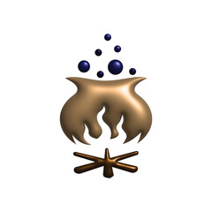 Animated cauldron icon with fire and bubbles representing cooking, magic, and potion brewing