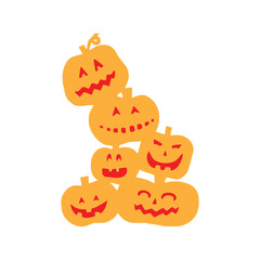 Halloween Pumpkin Stack Cheerful Carved Faces Illustration