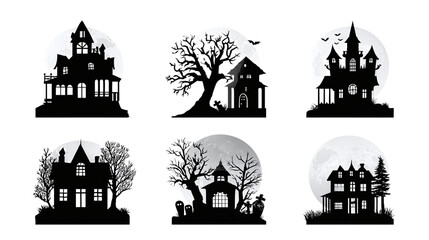 Obraz premium Set of 5 haunted house icons, isolated on transparent background 