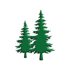 Two vibrant green pine trees stand against a clean white background, symbolizing nature and growth