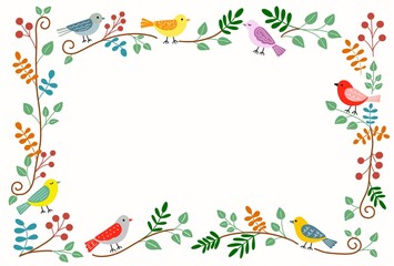 北欧スタイル鳥と植物のフレームポストカード