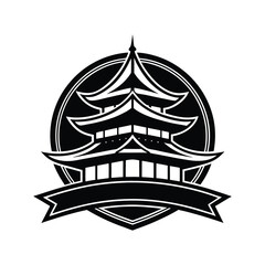 Obraz premium Pagoda silhouette logo traditional temple landmark design vector art illustration