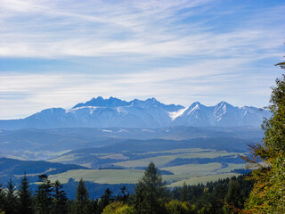 panorama of the snow-capped mountain peaks