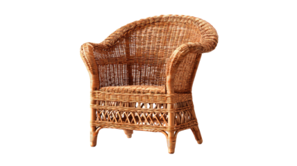 Classic wicker chair traditional woven rattan furniture home interior seating natural material decorative vintage style isolated on white background