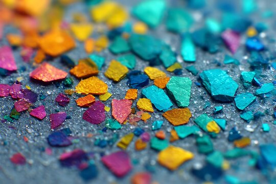 Crystal-clear macro image of colorful precipitate particles under magnification