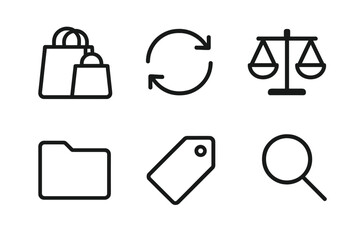 Digital Browsing Icons. Digital browsing icons in outline style: similar items, arrow loop, compare icon, folder, tag, magnifying glass