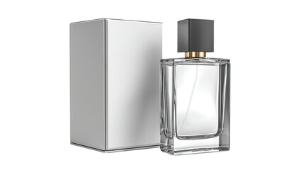 Bottle of perfume blank packaging cosmetic fragrance container glass spray aroma scent product template isolated on white background