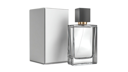 Bottle of perfume blank packaging cosmetic fragrance container glass spray aroma scent product template isolated on white background